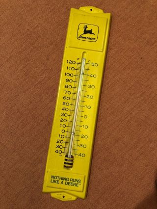 Vintage John Deere Yellow Thermometer Sign Nothing Runs Like A Deere