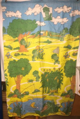1982 Vintage Jolly Green Giant & Little Sprout Promotional Fleece Blanket