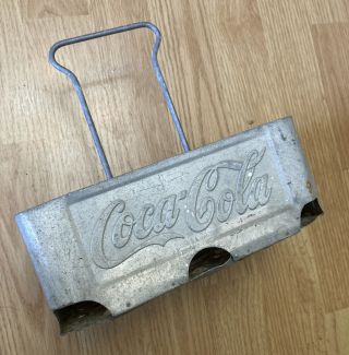Vintage Coca Cola Coke Stamped Aluminum Metal Drink Carrier 6 - Pack Bottle Caddy