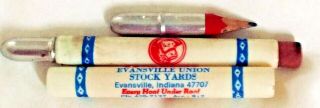 Old Union Stockyard Advertising Bullet Pencil & Eraser & Case All In One Cattle