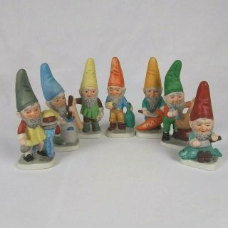 Fbia Taiwan Republic Of China Vintage Porcelain Seven Dwarves Gnomes Figurines