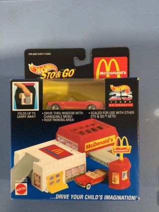 Hot Wheels.  Mcdonald’s Sto & Go Playset And 3 Mcdonald’s Racing Team Cars In Bps