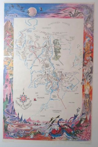 Tolkien Middle Earth Map Lotr Poster Barbara Remington Ballantine Books