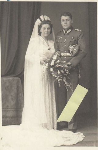 2 Portraits Of German Ww2 Soldier With Brides,  Postcard Size