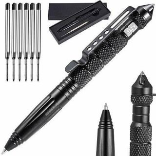 Tactical Pen With 6 Ink Refill - 4 In 1 - Black Ball Point,  Emergency Glass Brea