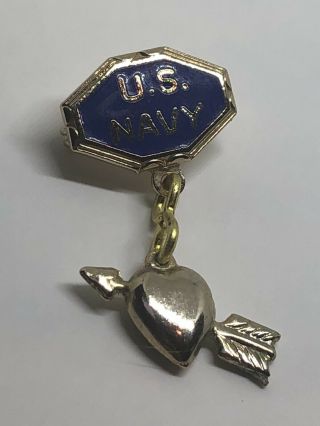 Vintage Wwii 1940s Us Navy Sweetheart Lapel Pin Home Front Jewelry Cupid’s Heart