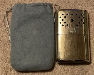 Vintage Metal Hand Warmer With Bag Case - Made In Japan