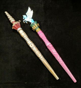 Magiquest Pink And Silver & Gold Wands With Unicorn Horn & Pegasus Power Toppers