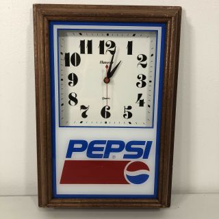 Pepsi Cola Soda Hanover Quartz Clock Ad Vintage Collectable Wood Frame