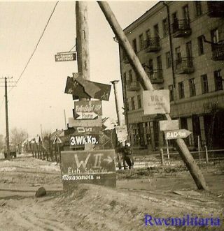Terrific German Unit Signposts On Street In Captured Russian City