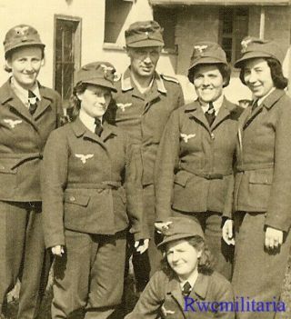 Rare Female Luftwaffe Blitzmädel Helferin Girls Posed W/ Soldier Friend