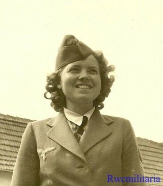 Rare Jovial Female Luftwaffe Blitzmädel Helferin Girl Posed Outside