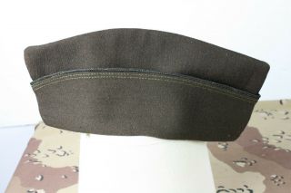 World War 2 Officer ' s Garrison Cap Brown Wool with Silver Piping Size 7 2
