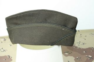 World War 2 Officer ' s Garrison Cap Brown Wool with Silver Piping Size 7 3