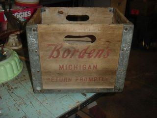 Vintage Metal/wood Milk Crate 13x10x11 Bordens Michigan 60s Cottage Cabin Decor