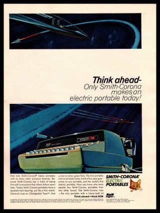 1965 Smith Corona Electric Portable Typewriter Space Age Brown Fox Scm Print Ad