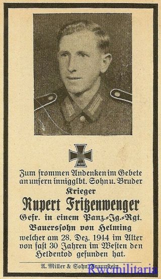 Death Notice: Wehrmacht Gefreiter In Panzerjäger Regt; Kia In The West 1944