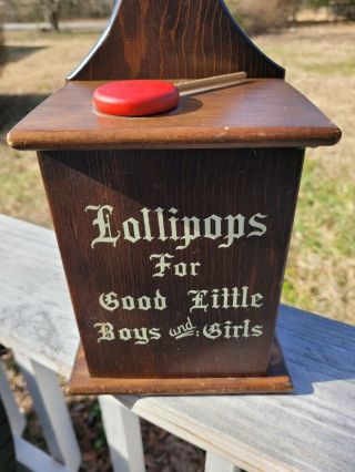Vintage Wood Lollipops Box For Good Little Boys & Girls Wooden