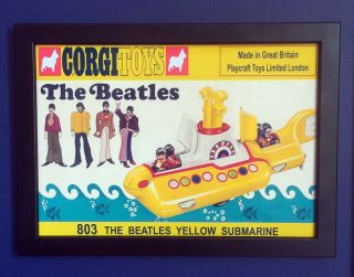 Corgi Toys 803 The Beatles Yellow Submarine 1969 Framed A4 Size Poster Sign