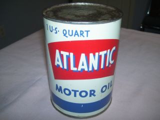 Old Vintage Atlantic Motor Oil Metal Tin Quart Oil Can Full Philadelphia Pa.