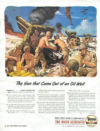 1943 Veedol Motor Oil Vintage Print Ad Wwii The Gun That Came Out Of An Oil Well