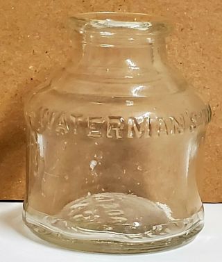 Vintage Waterman’s Ink 2 Oz Clear Glass Bottle Jar Inkwell Made In Usa