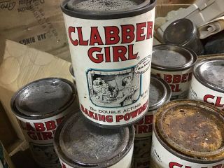 10 Vintage Kitchen Decor Clabber Girl Baking Powder Tin Can.  10 Oz