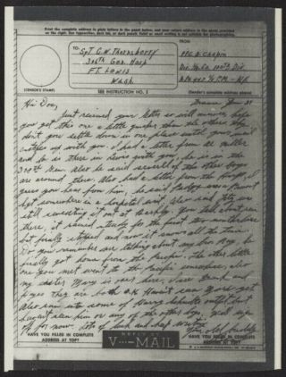 1945 Us V - Mail,  Division Hq Co. ,  100th Division,  Apo 447,  France January 1945