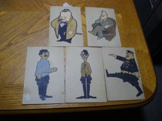 Vintage 5 Cartoon Postcards Of Ww2 Leaders Adolf Hitler,  Stalin,  Churchill,  Mo