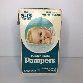 Vintage 1981 P&g Double Elastic Pampers Plastic Backed Diapers Small 3 Ct Box