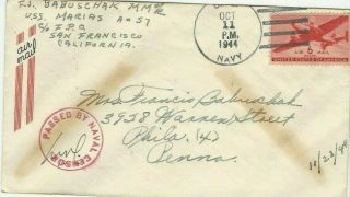 Wwii Military Love Orig Letters Naval Ship Marias 1944 October 4 Dearest Wife A2