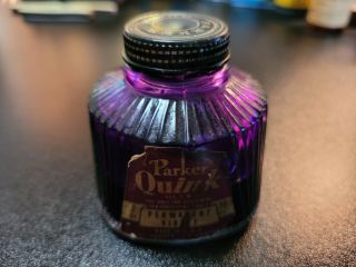 1940’s Art Deco Parker Quink Permanent Violet Vintage Ink Bottle / Half Full