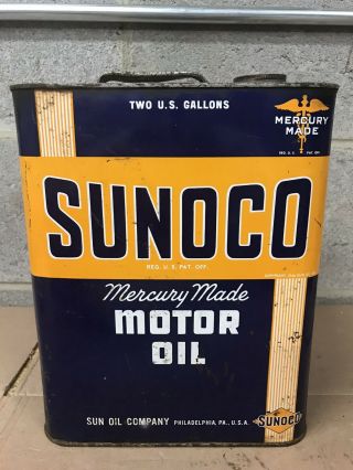 Vintage Sunoco Mercury Made Motor Oil 2 Gallon Can
