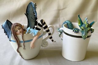 Amy Brown Art Collectible Sweet Addictions Dragon & Fairy In Coffee Cup Figurine