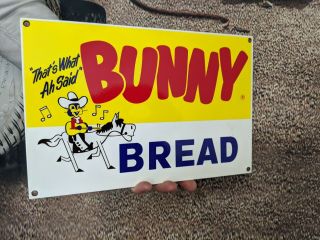 Old Vintage Bunny Bread Porcelain Advertising Metal Gas Sign Food Advertisement