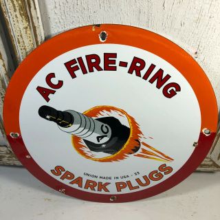 Vintage Porcelain A - C Fire Ring Spark Plugs Gas Oil Sign Service Station