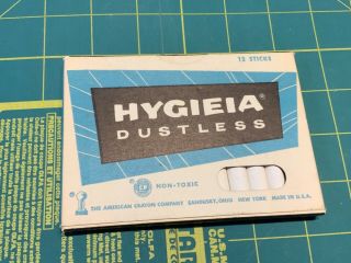 Vintage Hygieia Dustless White Chalk 12 Sticks American Crayon Company Usa Made