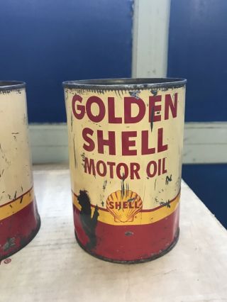 vintage shell oil cans - 2 Golden shell & 1 Shell X - 100 (quarts) 3