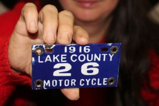 Lake County Motorcycle License Plate 1916 Harley Davidson Porcelain Metal Sign