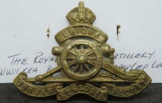 Royal Canadian Artillery Corps Wwii Era Brass Voided Cap Badge