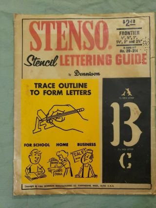 Vintage Stenso Stencil Lettering Number Guide Dennison 11 Guides