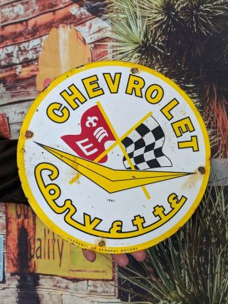 Old Vintage 1961 Chevrolet Parts Porcelain Enamel Dealership Sign Chevy Gm