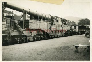 Wwii Photo - 30th Id - German Soldiers & Krupp 5 Leopold /anzio Annie Railway Gun