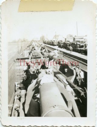 Wwii Photo - 30th Infantry Division - Captured German Train Carts & Trucks