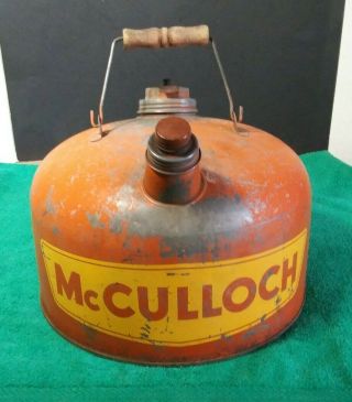 Vintage Mcculloch 2 1/2 Gallon Galvanized Metal Gas Can.