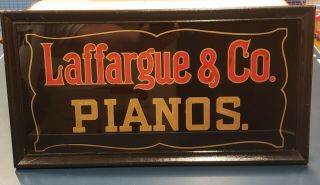 Vintage Laffargue Piano Co Pianos Reverse Painted On Glass Sign / Display 17 X 9
