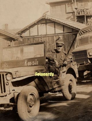 Wwii Soviet Russian Photo Red Army Soldier In Lend Lease Jeep Military Truck A1