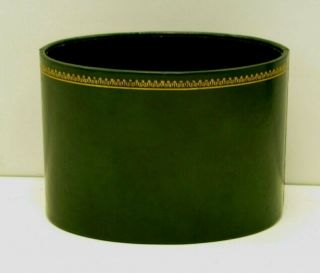 Vintage Green Leather Gold Trim Desk Top Letter Mail Holder Oval