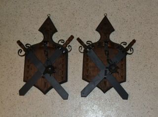 Plaques With Swords Mace Ball & Chain Wall Hangers Medieval Decor M