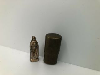 Ww 2 Bullet Pocket Shrine.  Lead Blessed Mother Figurine In Brass Case